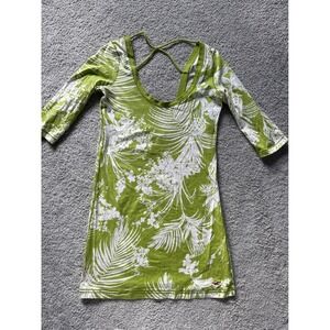Hollister Womens M Green Tropical Palm Print Scoop Neck Low‎ Back Dress/Coverup